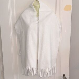 Hobby Lobby Creamy White Fringed‎ Polyester Winter Scarf with Snowflake Design